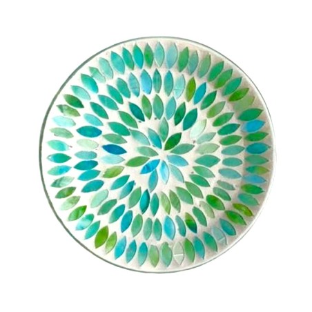 Assiette en mosaïque vert & bleu