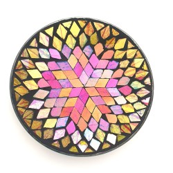 Assiette mosaïque rose , parme et or